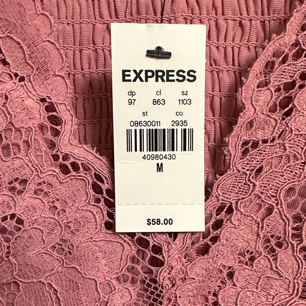 Express Women's Pink V Neck Lace Tank Blouse - Picture 2 of 3